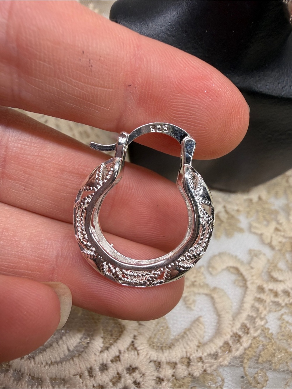 925 Sterling Silver Filigree Lace Statement Hoops – Heirloom Style Old Hollywood - Picture 4 of 6